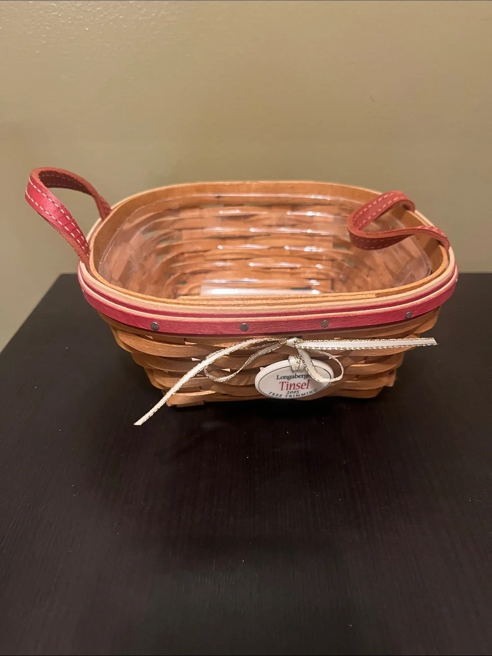 Longaberger Red-Trim 2005 Tree Trimming Tinsel Woven Basket